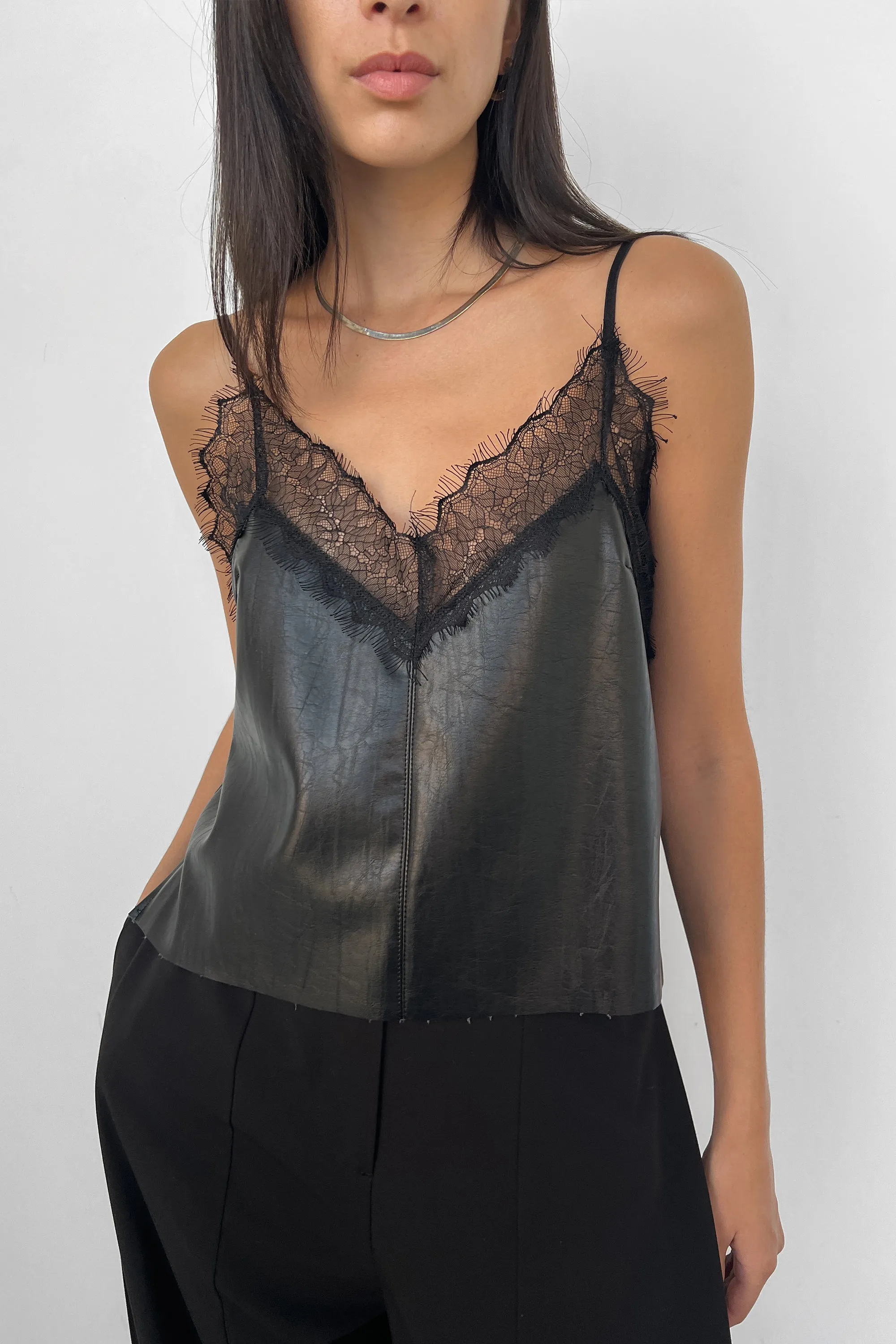 VEGAN LEATHER TANK WITH LACE