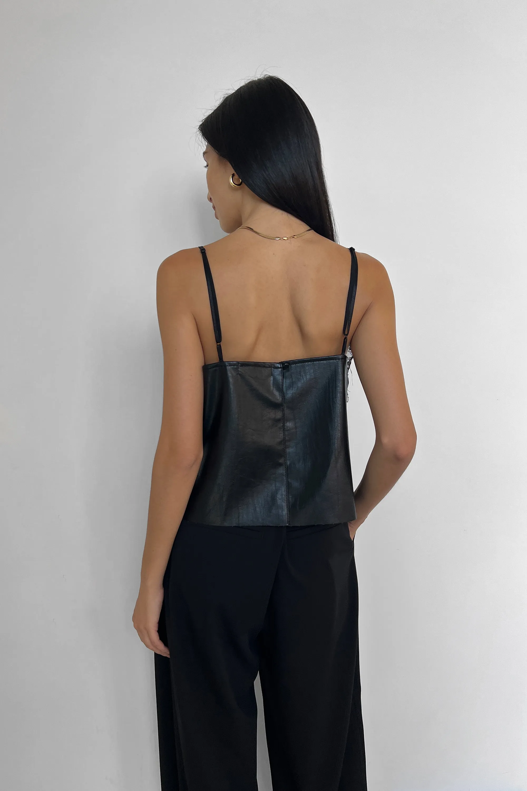 VEGAN LEATHER TANK WITH LACE