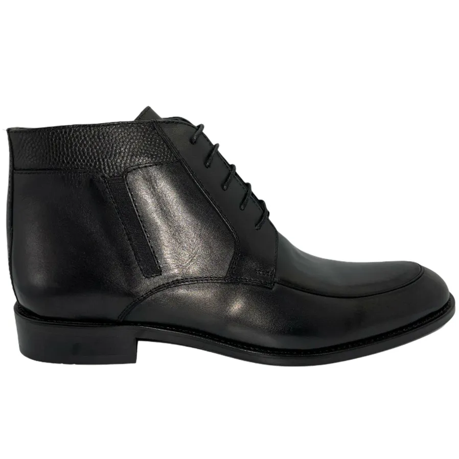 Vinci Leather The Madras Black Leather Dress Lace Up Boot With A Zipper (10708)