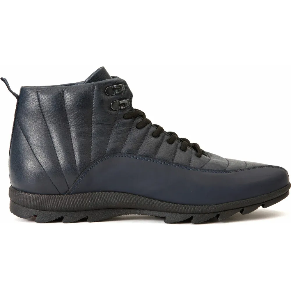 Vinci Leather The Merter Navy Blue Leather Casual Lace-up Boot (14339 L-5)