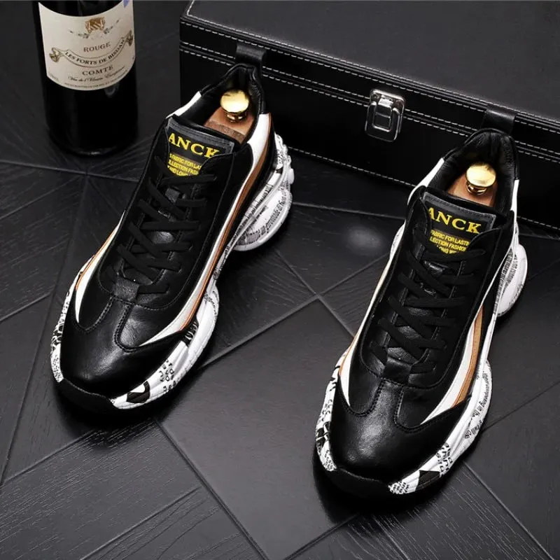 Vintage Men's Lace Up Thick Sole Platform Gym Trainers Running Sneakers