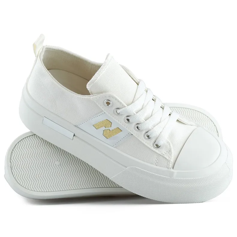 White fashionable women's sneakers with a thick platform sole