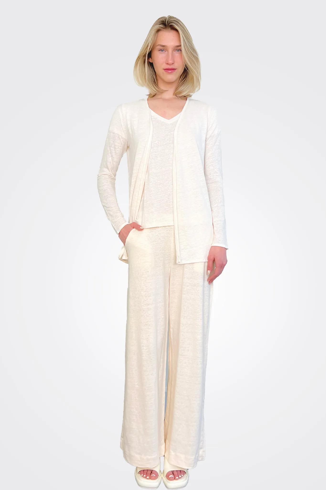 Wide Leg Comfort Trousers - Ivory