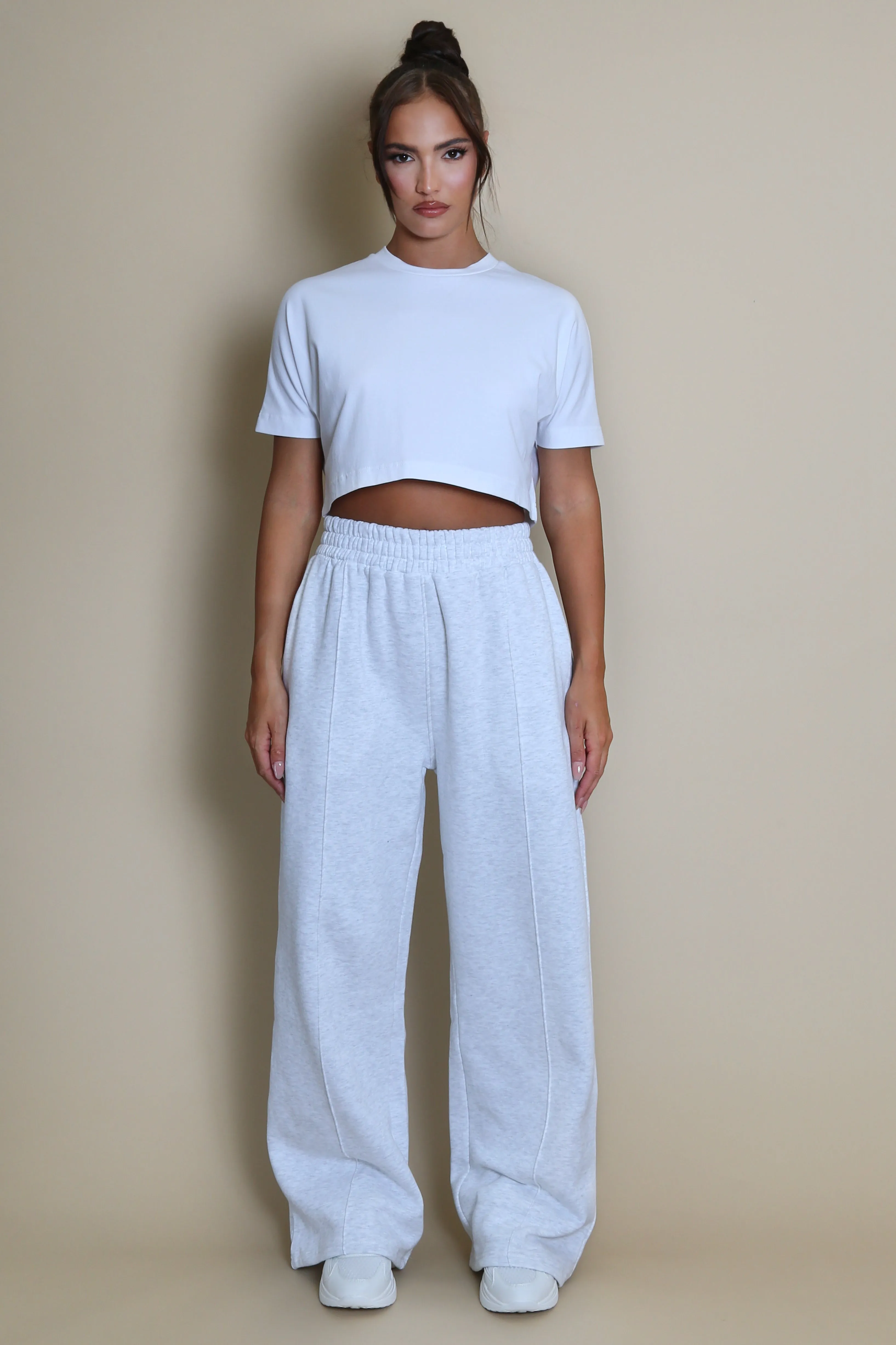 Wide Leg Joggers In Grey Marl