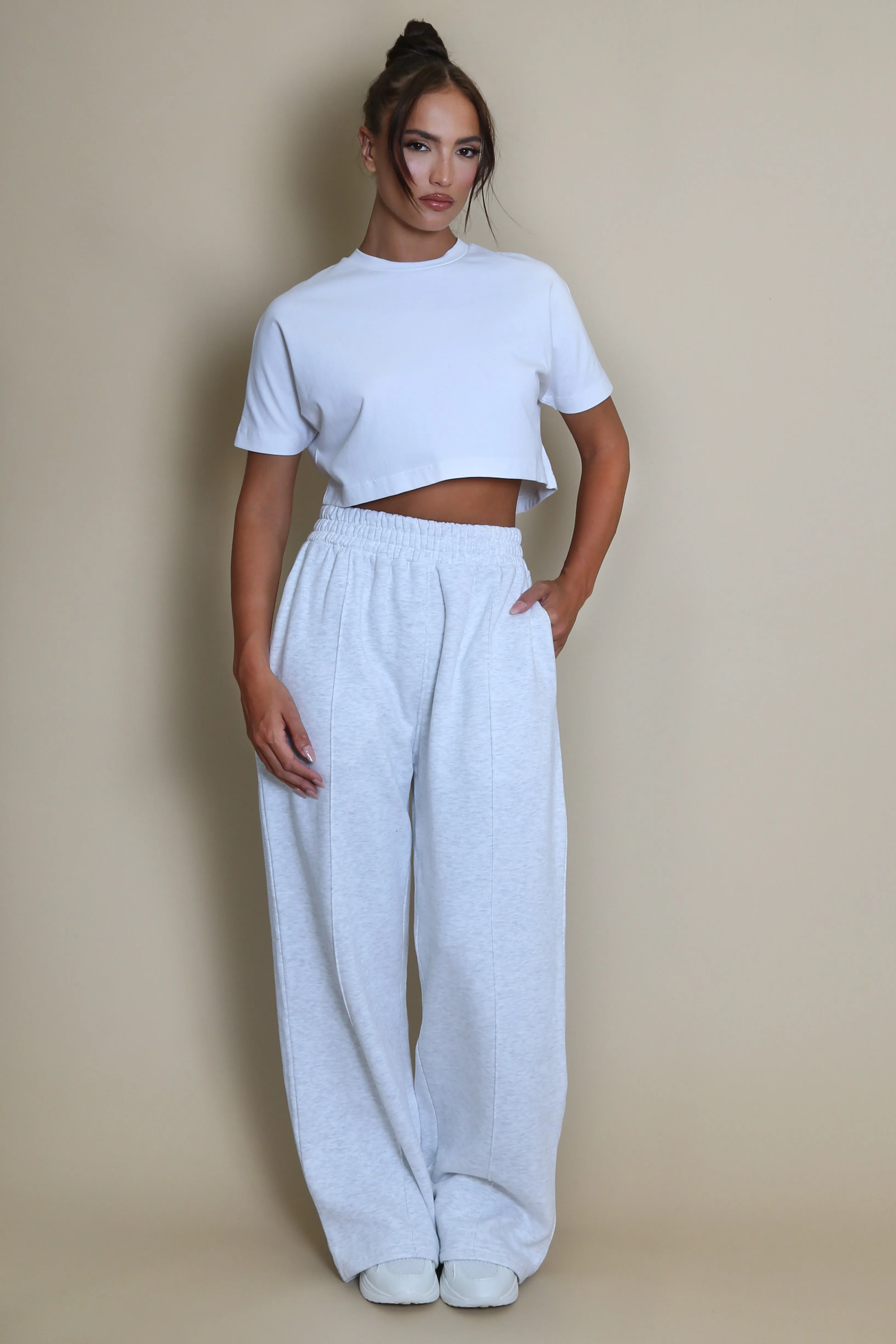 Wide Leg Joggers In Grey Marl