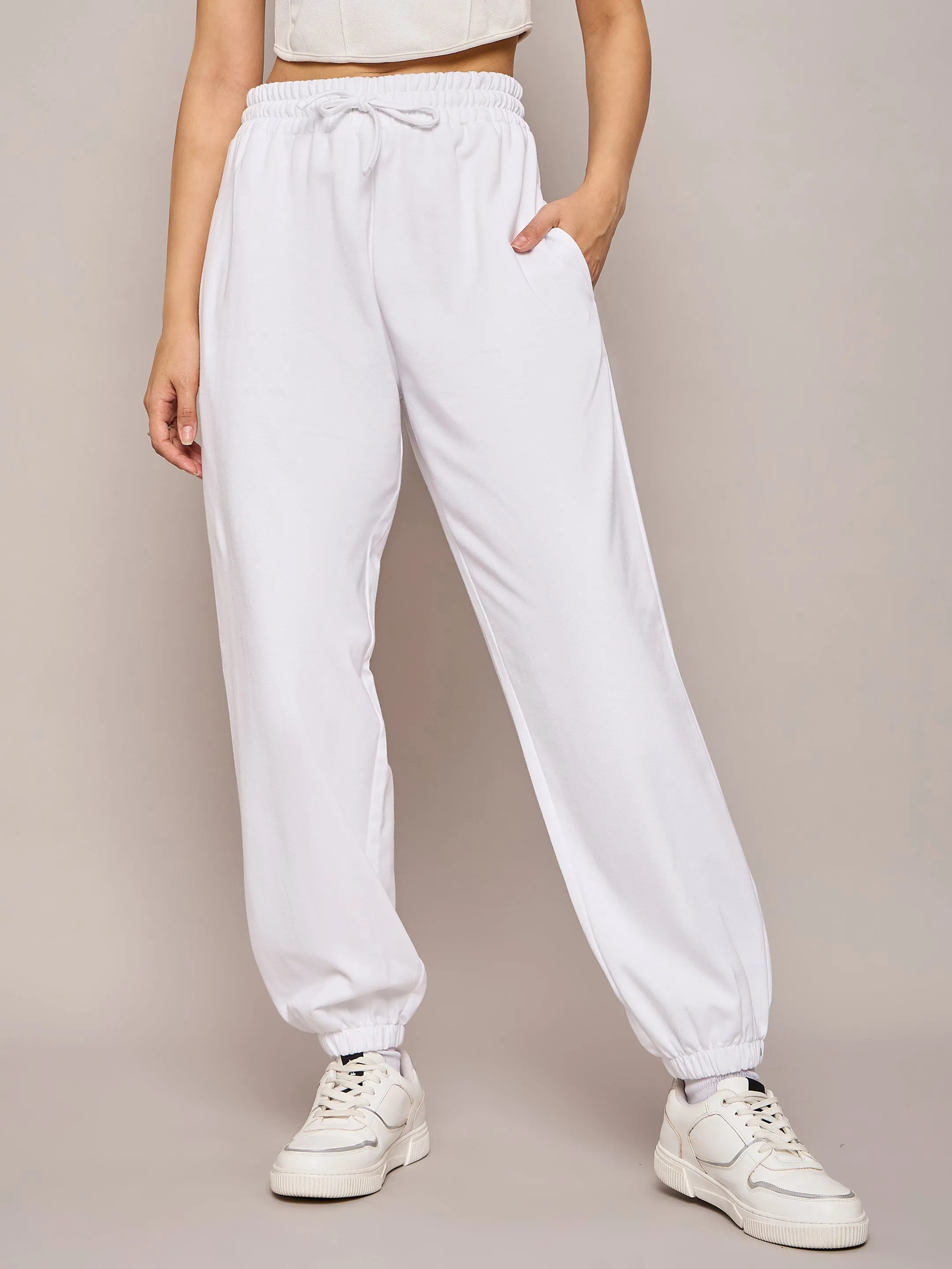 Women White Terry Baggy Joggers