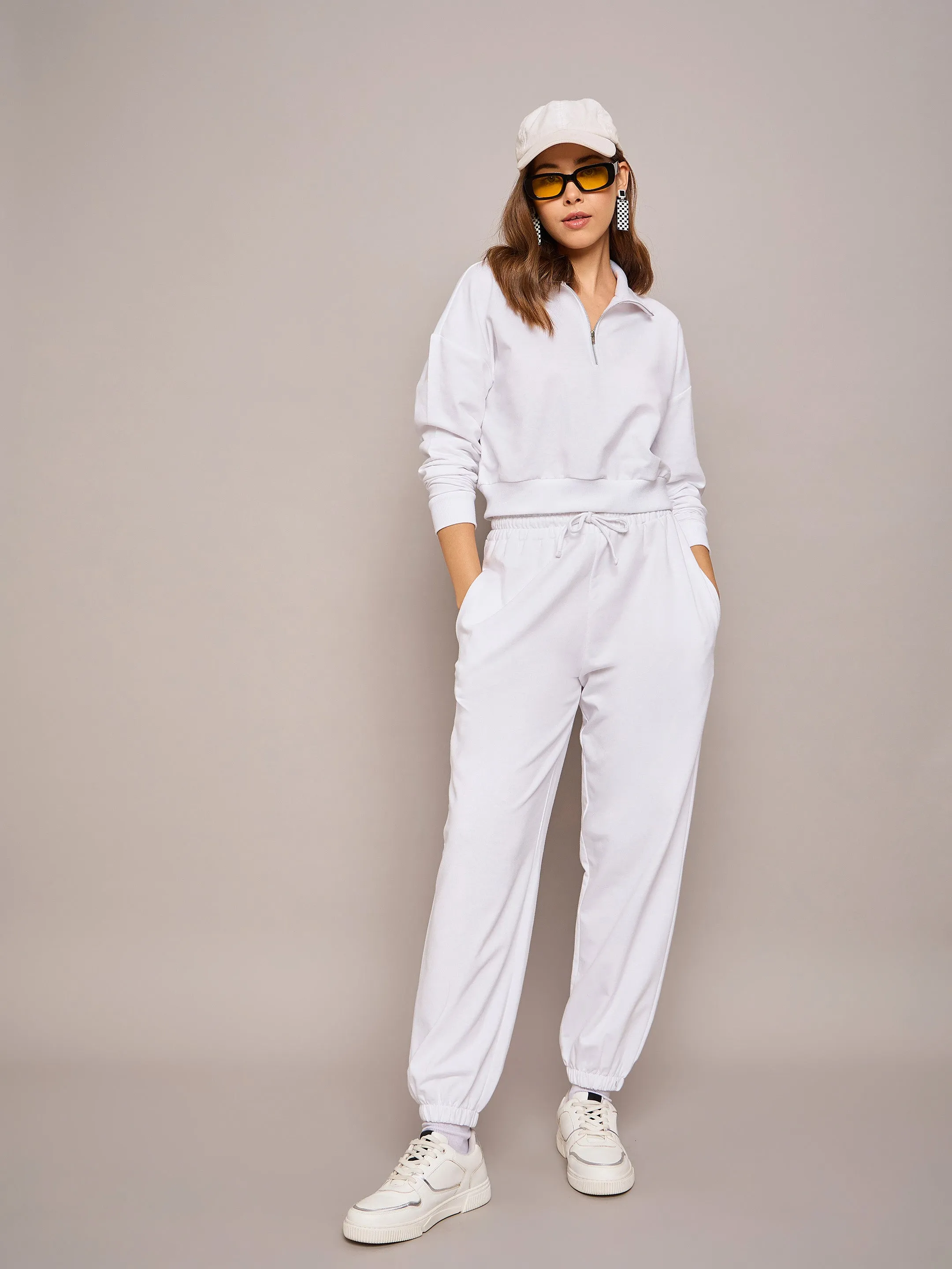 Women White Terry Baggy Joggers