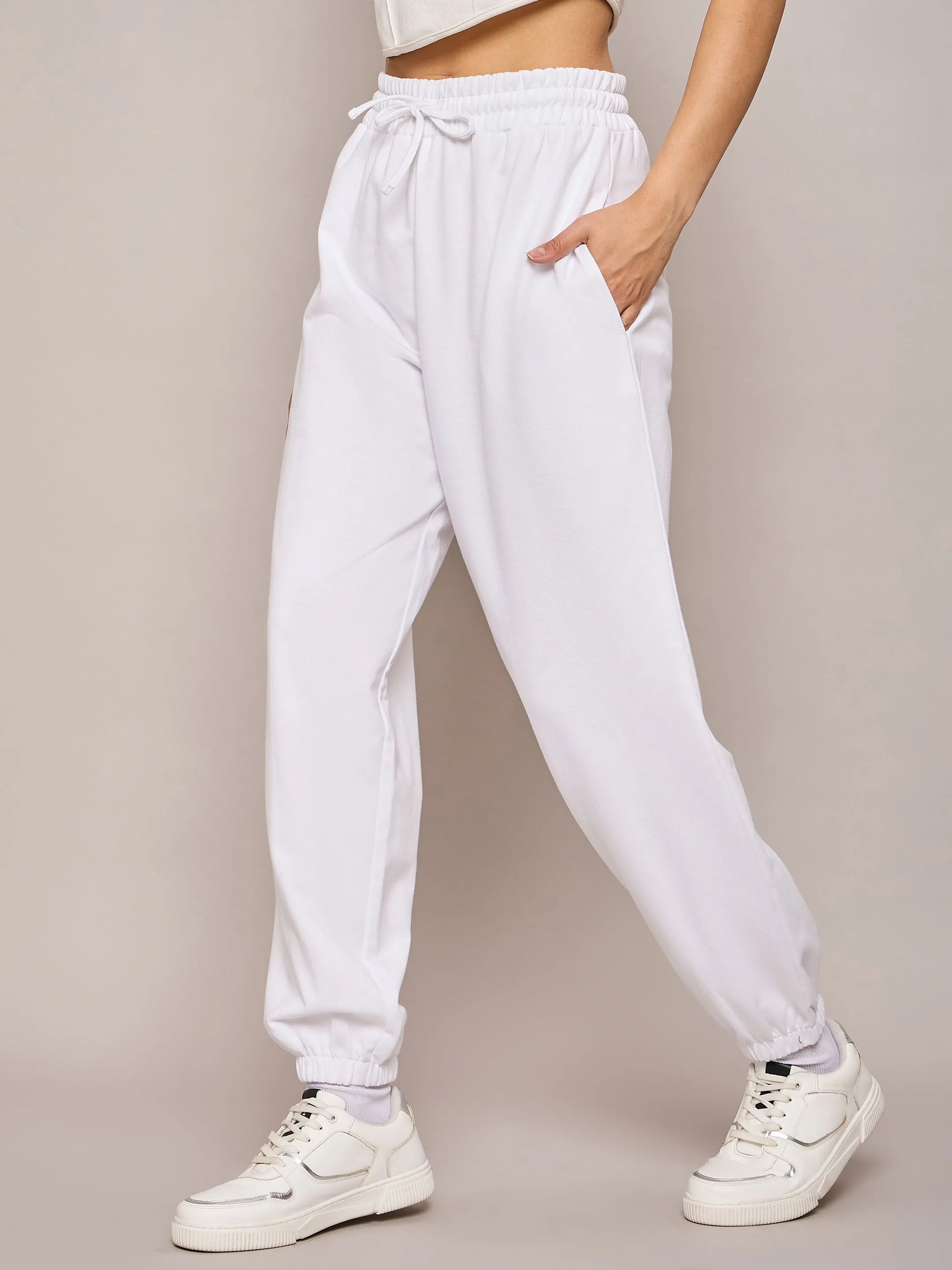 Women White Terry Baggy Joggers