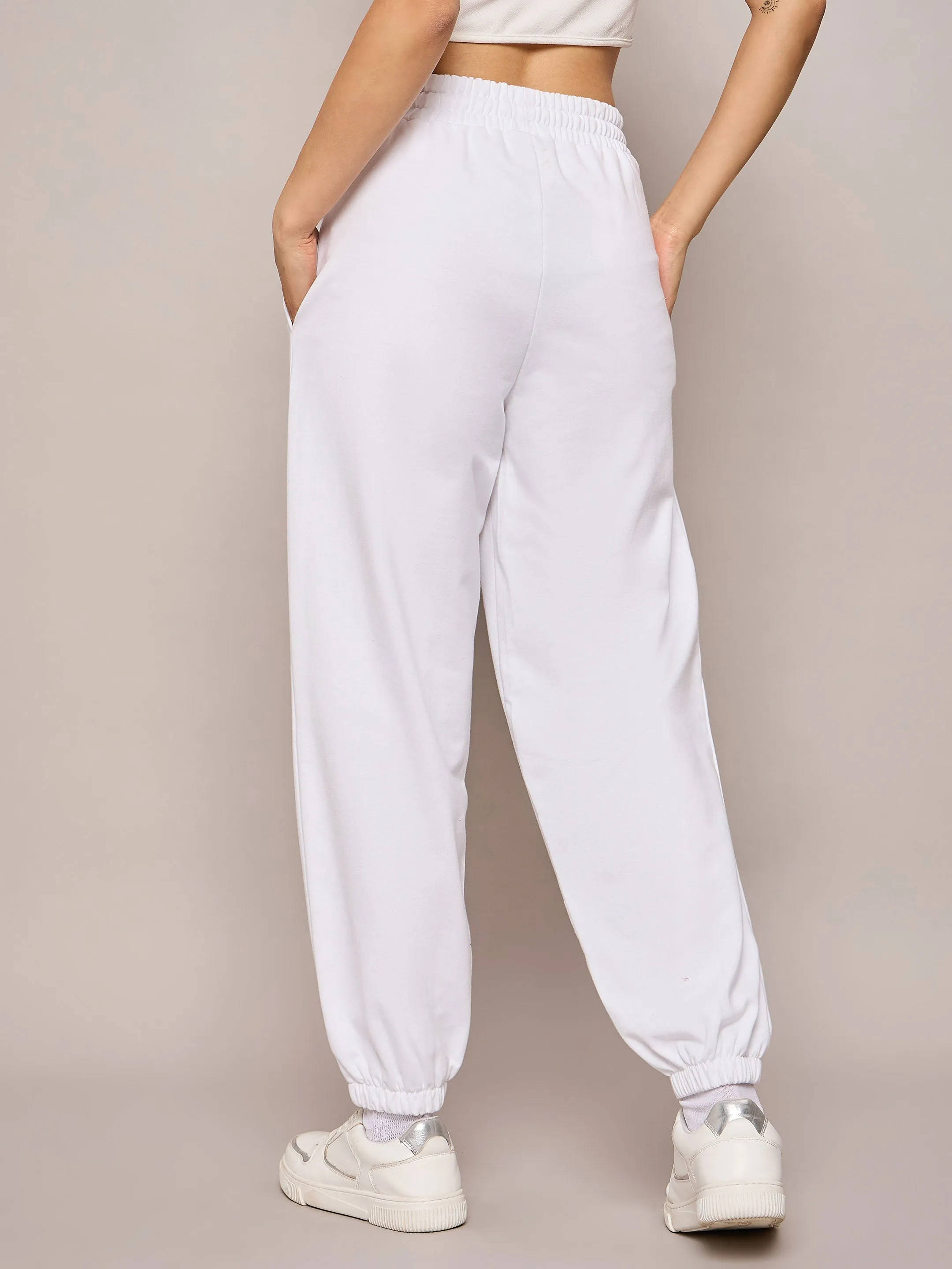 Women White Terry Baggy Joggers