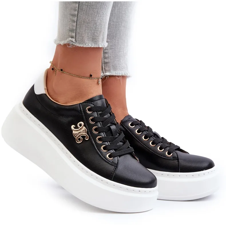 Women's Leather Sneakers on the Platform Black Pernalia