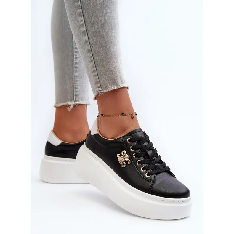 Women's Leather Sneakers on the Platform Black Pernalia