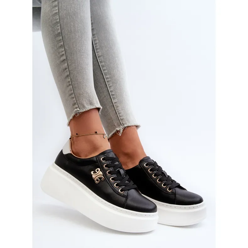 Women's Leather Sneakers on the Platform Black Pernalia