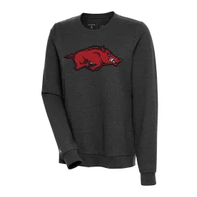 Women's Antigua Heather Black Arkansas Razorbacks Action Pullover Sweatshirt