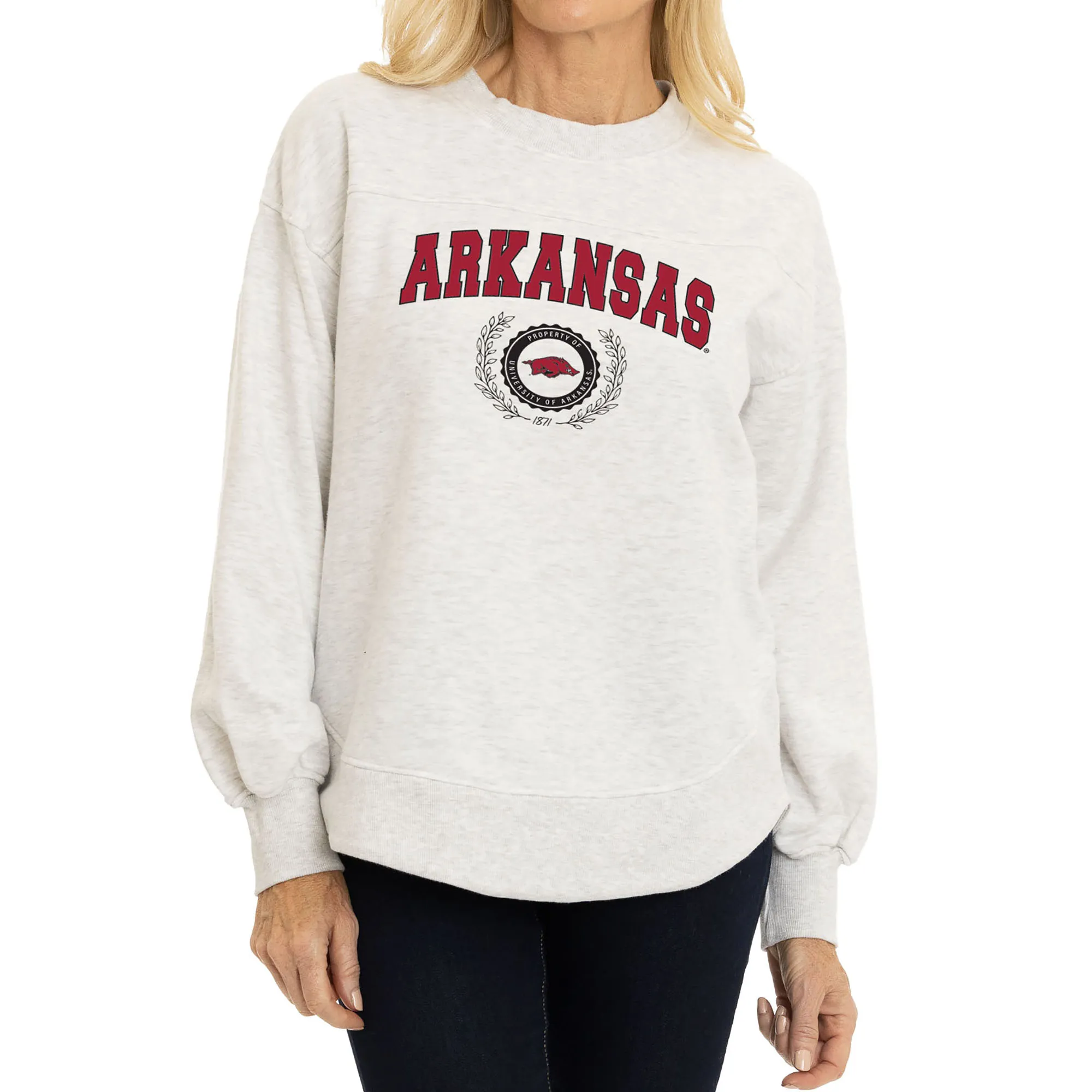 Women's  Oatmeal Arkansas Razorbacks Yvette Pullover Sweatshirt