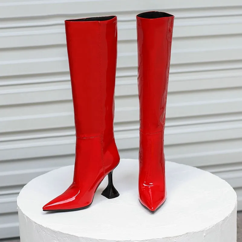 Women's Winter Sexy Fashion Wide Calf Knee High Heel Boot Shoes