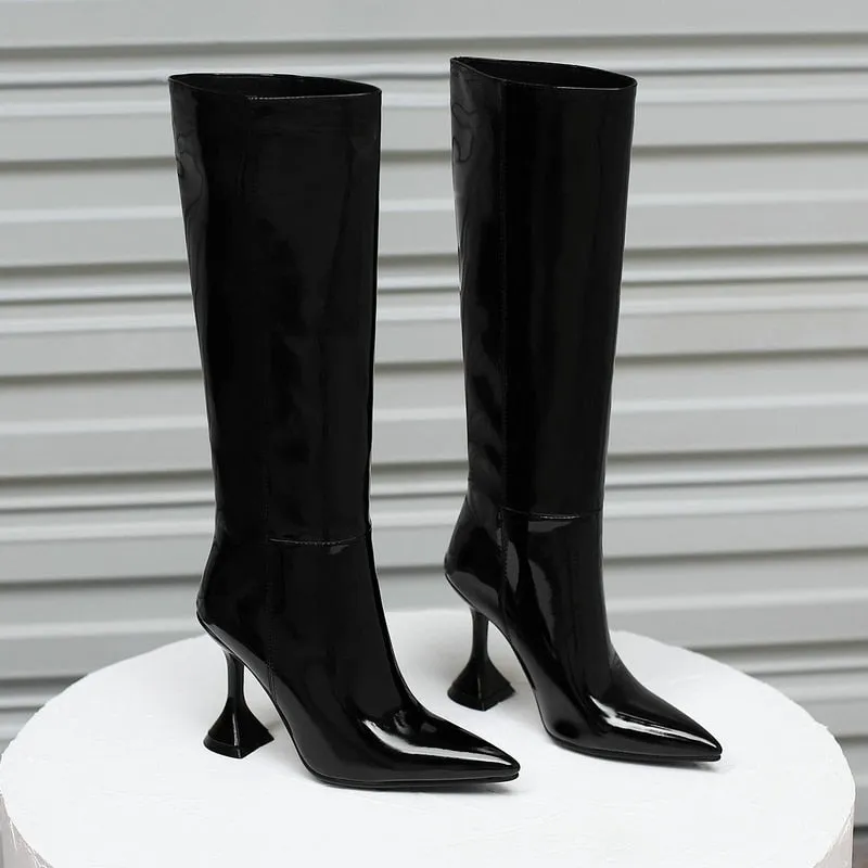 Women's Winter Sexy Fashion Wide Calf Knee High Heel Boot Shoes