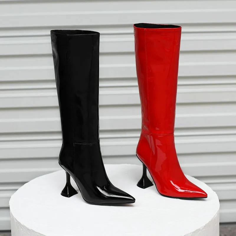 Women's Winter Sexy Fashion Wide Calf Knee High Heel Boot Shoes