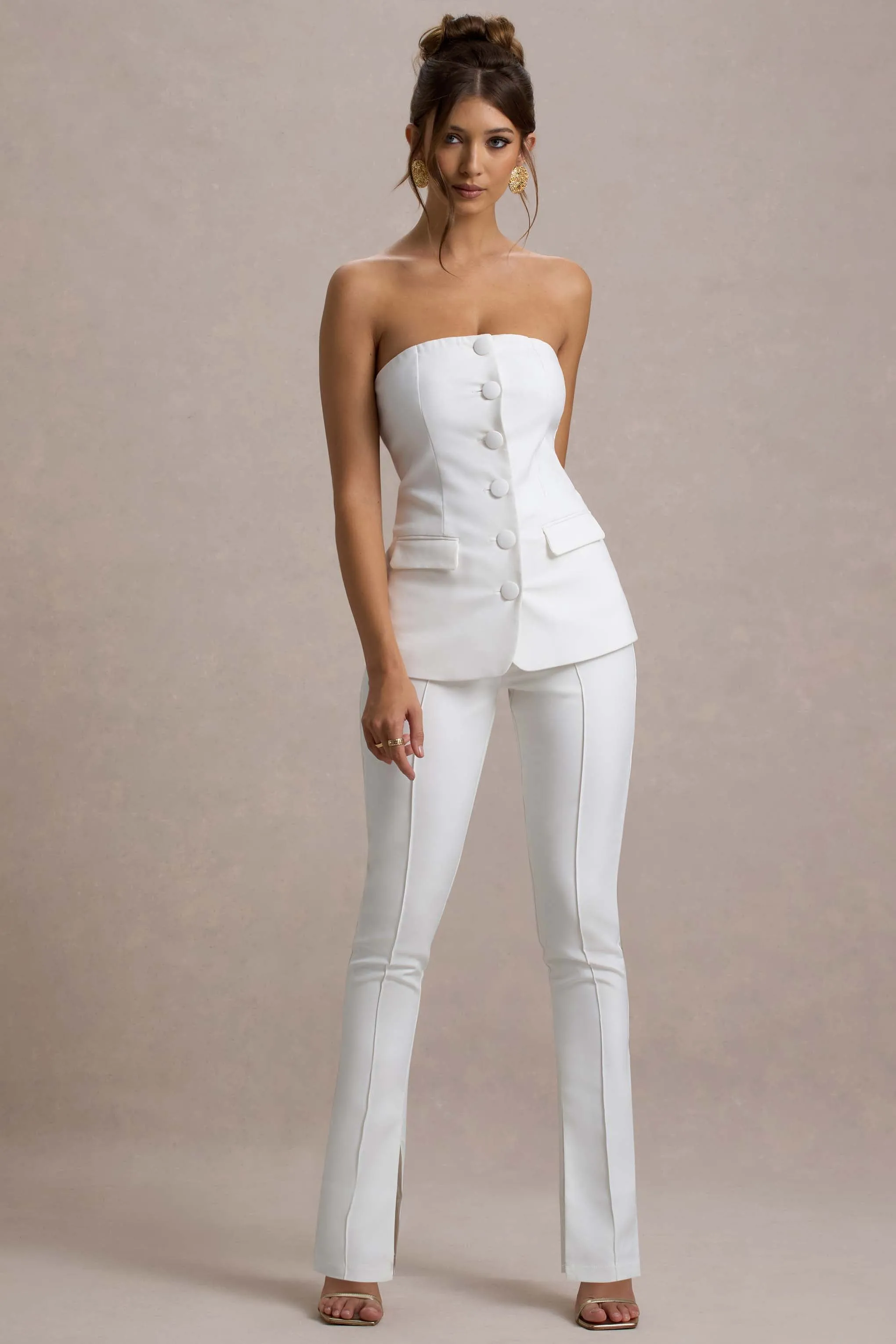 Wonder Woman | White High Waist Straight Leg Trousers With Hem Split