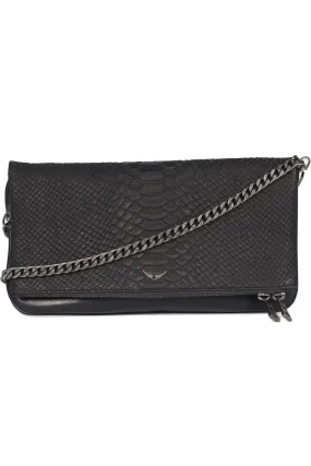 ZADIG & VOLTAIRE BLACK SAVAGE SNAKE EFFECT LEATHER SHOULDER BAG