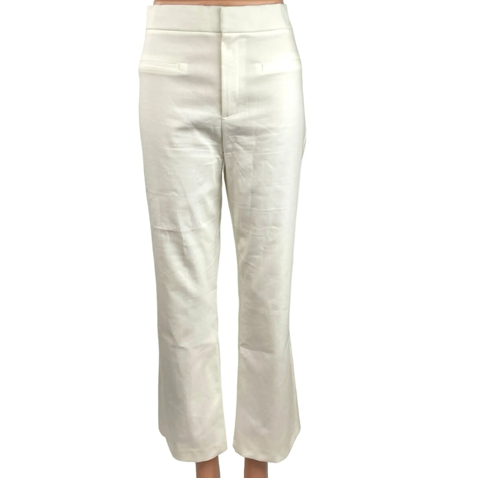 Zara White Flared High Waist Crop Formal Career Office Dress Pants Trousers Sz L